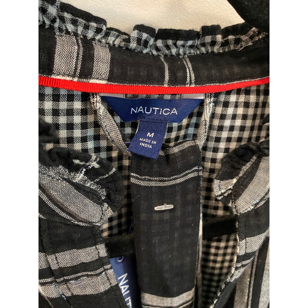 Nautica Womens Black Plaid Metallic Ruffle Drop Hem‎ Shirt Dress Size M NEW - Picture 5 of 8